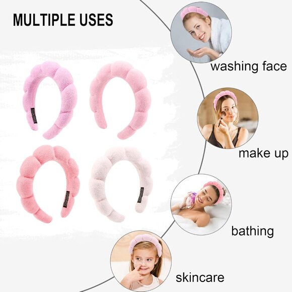 4 PCS Spa Headband - Pink Skincare Makeup Face Wash Skin Care Make Up Cute Prepp - Picture 8 of 8